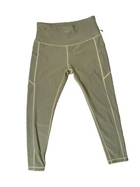 Yogo Active Sage Green Ribbed Pocket Leggings | Size L | High-Rise 7/8 Length